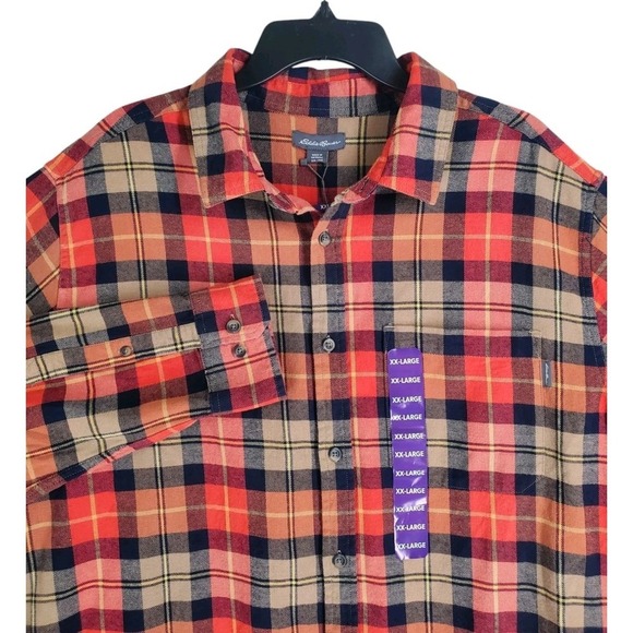 Eddie Bauer Flannel Shirt Mens 2XL Bittersweet Harvest Plaid Orange Red LS NWT - Picture 1 of 12